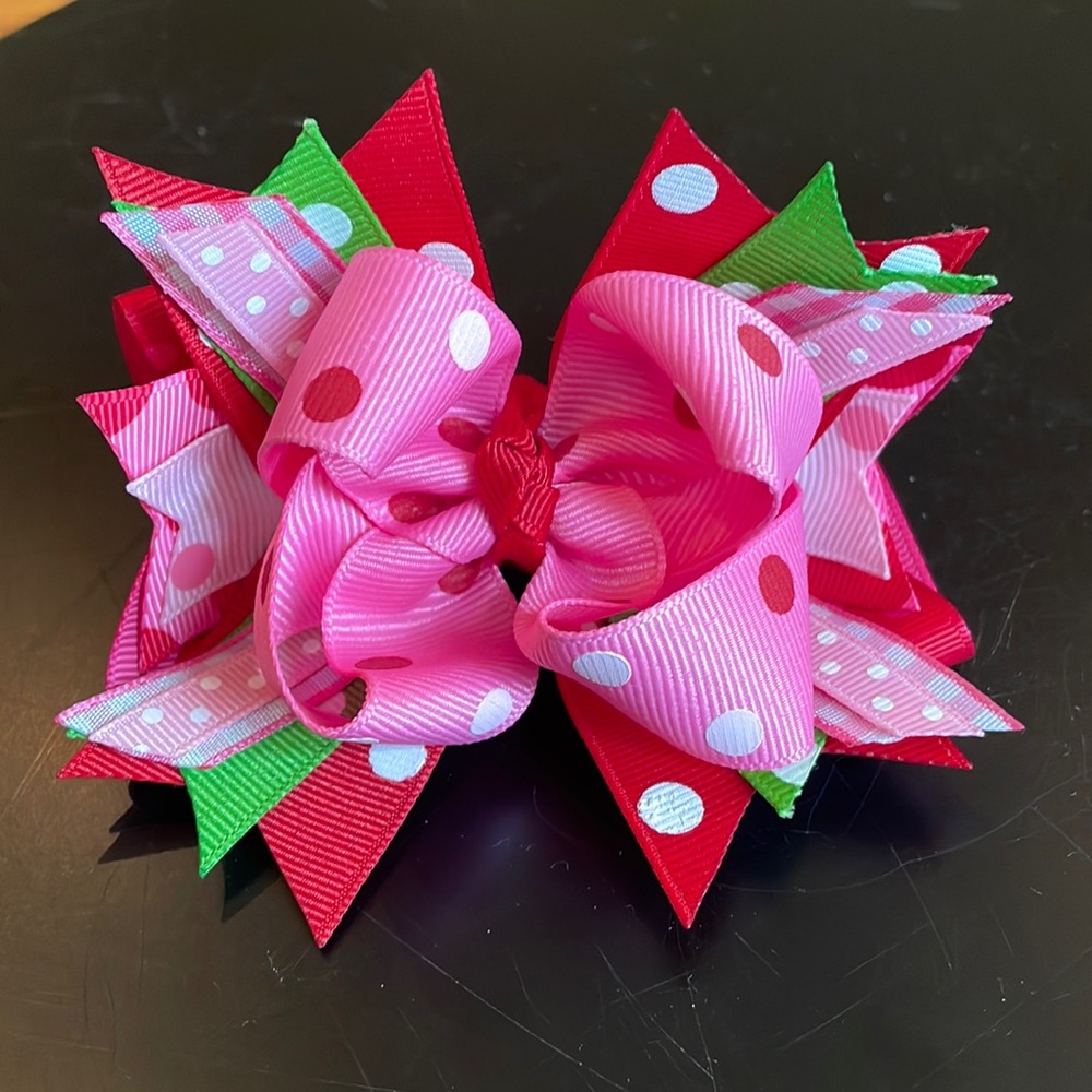 Custom made hair bow-red,pink,green and white/French barrette-awesome
